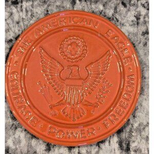 Vintage Orange Frankhoma American Eagle Courage, Power, Freedom Trivet 6.5"